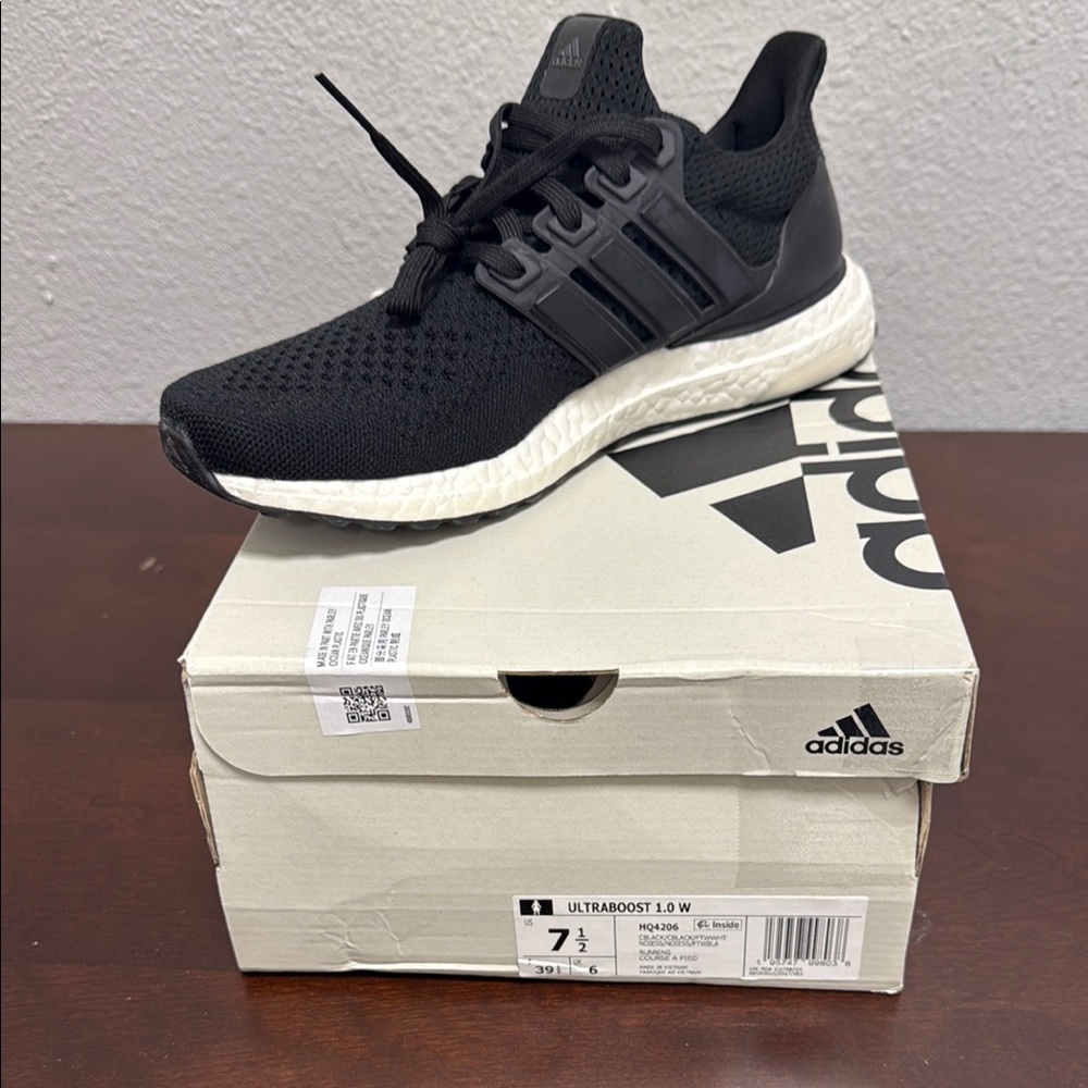 Adidas Black and White Athletic Shoes with Ultraboost Design